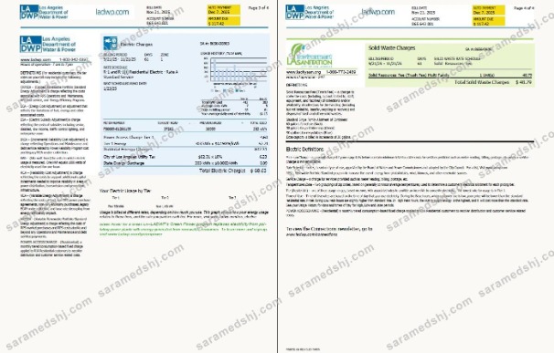 USA LA DWP utility bill template in Word and PDF formats, 4 pages, version 2, 3-4 pages